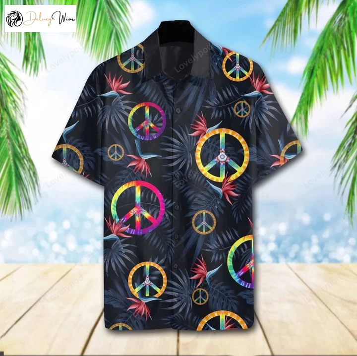 Hippie Tropical Sign of Peace Hawaiian Shirt Gift for Men Women Fans: Vibrant Stylish and Peaceful Apparel