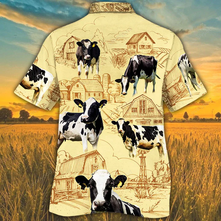 Holstein Friesian Cattle Farm Hawaiian Shirt Gift for Men Women Fans – Farm Cow Short Sleeve Aloha Shirt Gift for Men Women Fans for Men & Women