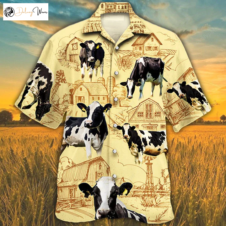 Holstein Friesian Cattle Farm Hawaiian Shirt Gift for Men Women Fans – Farm Cow Short Sleeve Aloha Shirt Gift for Men Women Fans for Men & Women