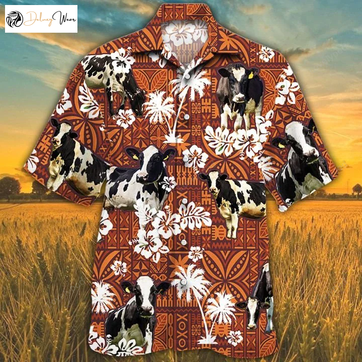 Holstein Friesian Red Tribal Hawaiian Shirt Gift for Men Women Fans – Short Sleeve Cow Aloha Shirt Gift for Men Women Fans for Men & Women