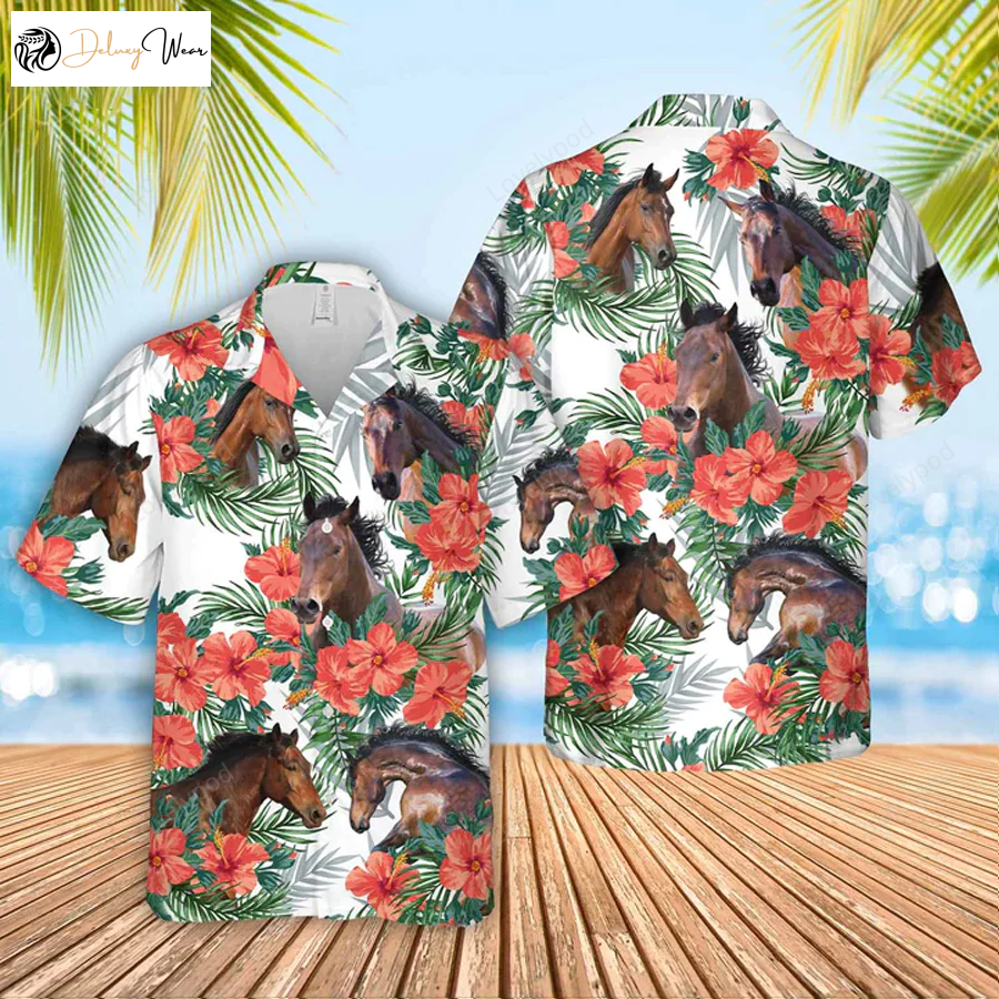 Horse Hawaiian Flowers Shirt Gift for Men Women Fans: Perfect Aloha Gift for Horse Lovers Men & Women