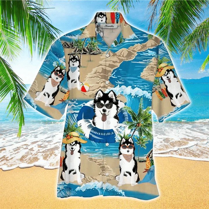 Husky Terrier Mens 3D Hawaiian Shirt Gift for Men Women Fans: Stylish Button Up for Husky Lovers