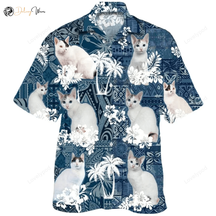 Japanese Bobtail Hawaiian Shirt Gift for Men Women Fans: 3D Full Printed White Cat Summer Aloha Beach Shirt Gift for Men Women Fanss – Perfect Summer Gift for Women