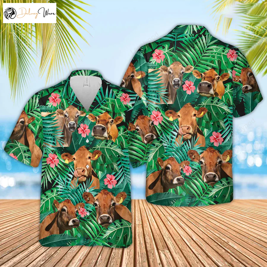 Jersey Cow Hawaiian Shirt Gift for Men Women Fans – Farmer & Summer Tropical Shirt Gift for Men Women Fanss Funny Gift For Him