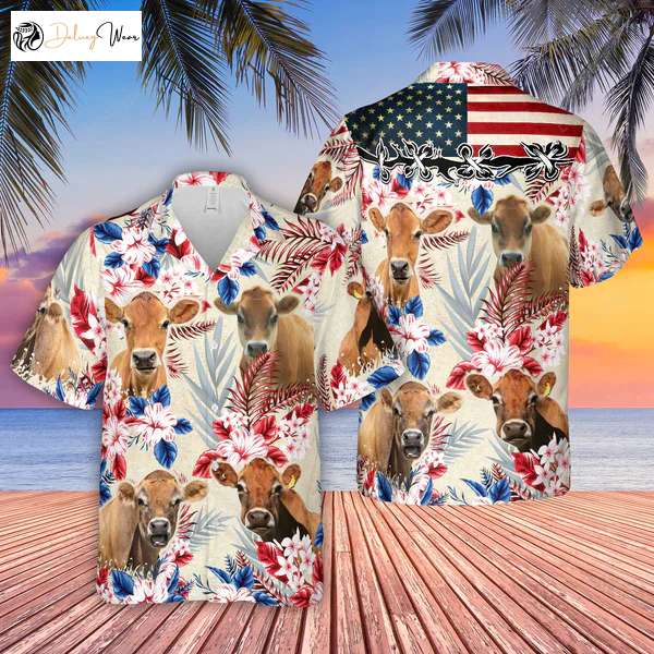 US FLAG Hawaiian Shirt Gift for Men Women Fans: Jersey Pattern for Men & Women – Farm Cow Design