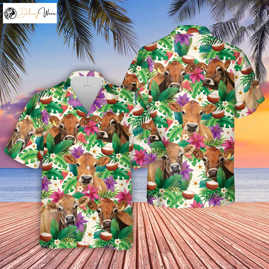 Jersey Summer Floral 3D Hawaiian Shirt Gift for Men Women Fans: Farm Lover s Casual Button Down Shirt Gift for Men Women Fans