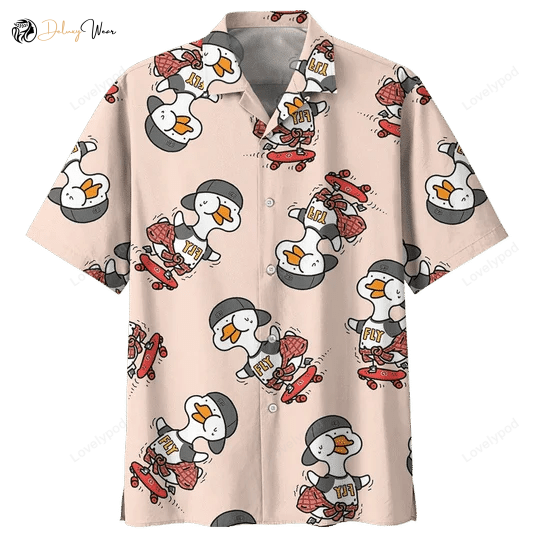 Kawaii Duck Hawaiian Shirt Gift for Men Women Fans: Stylish Background Design for a Cute & Quirky Look