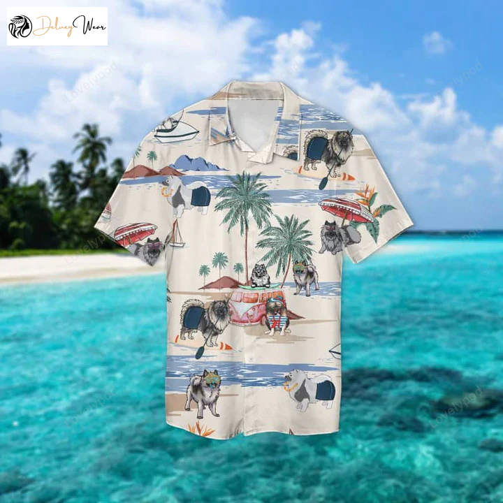 Keeshond Summer Beach Hawaiian Shirt Gift for Men Women Fans – Men Women Aloha Short Sleeve Beach Shirt Gift for Men Women Fans