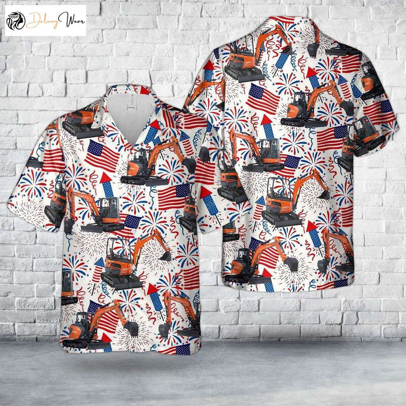 Kubota Excavator 4th Of July Hawaiian Shirt Gift for Men Women Fans – Men s Short Sleeve Tropical Attire