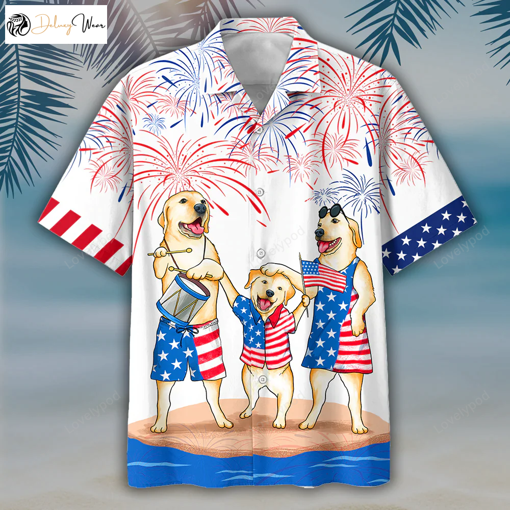 Labrador Family Hawaiian Shirt Gift for Men Women Fans – Celebrate Independence with USA Patriotic Print