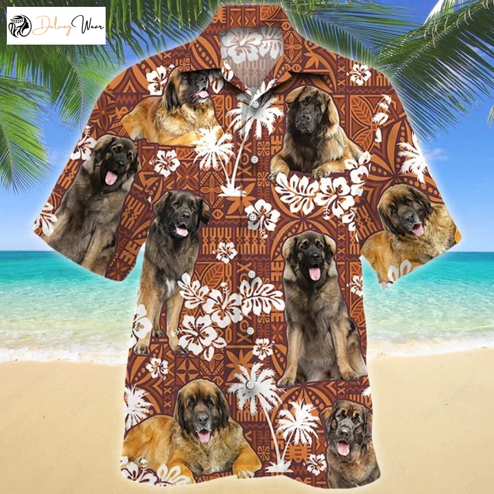Leonberger Dog Red Tribal Pattern Hawaiian Shirt Gift for Men Women Fans – Funny Dog Lover Shirt Gift for Men Women Fans for Men