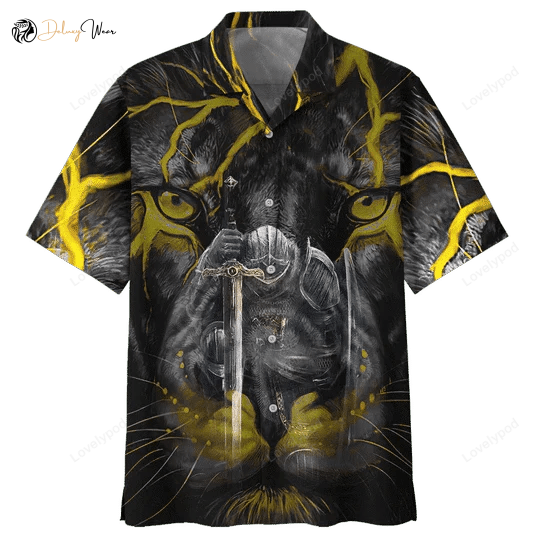 Lighting Gold Lion Hawaiian Shirt Gift for Men Women Fans – Short Sleeve Aloha Shirt Gift for Men Women Fans for Men & Women