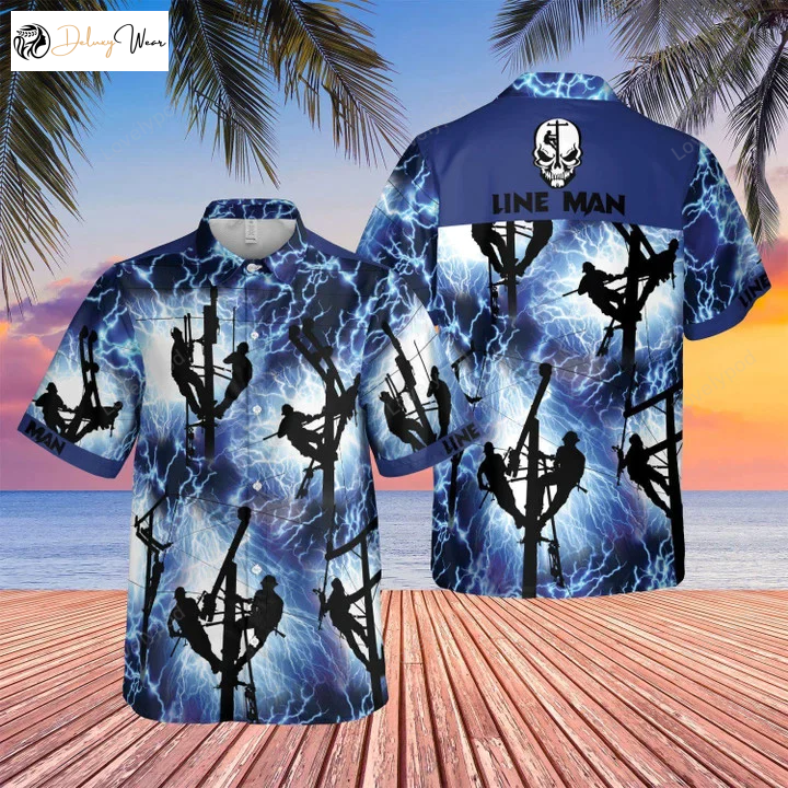 Bold Lineman Red Thunder Storm Hawaiian Shirt Gift for Men Women Fans – Vibrant Style for Electricians