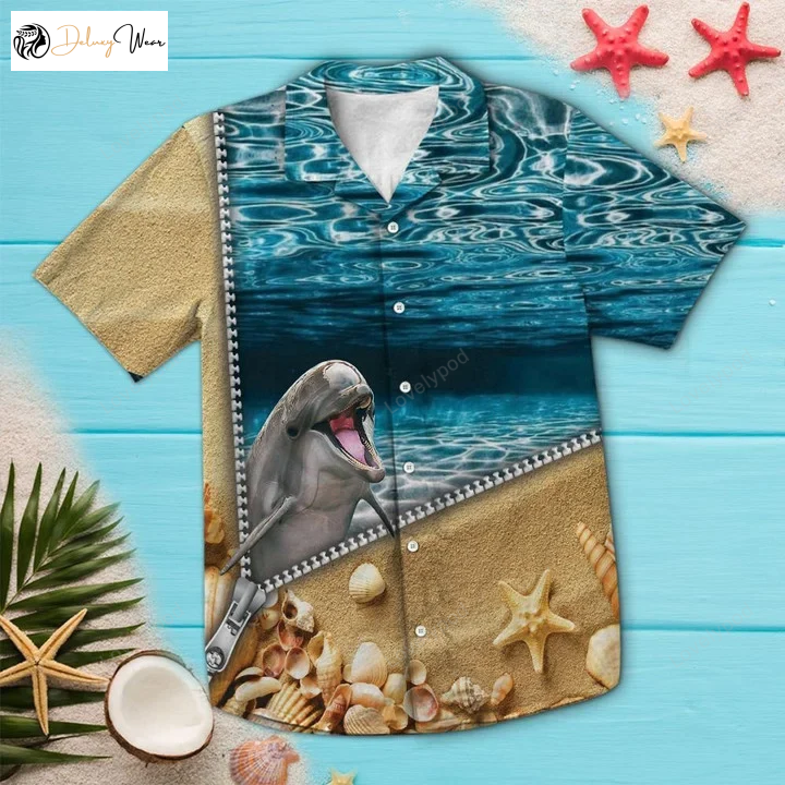 Lovely Zipper Ocean Hawaiian Shirt Gift for Men Women Fans with Dolphin Design – Stylish and Vibrant!