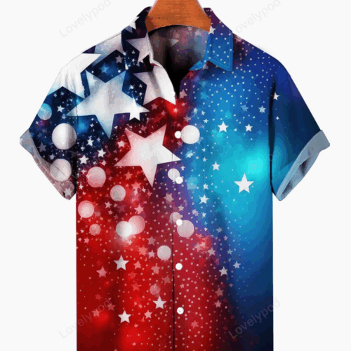 Men s Independence Day Star Print Hawaiian Shirt Gift for Men Women Fans: Patriotic & Stylish Summer Attire