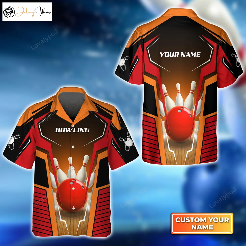 Stylish Mens Hawaiian Bowling Shirt Gift for Men Women Fans: Bowl Pin and Red Ball Design for Men Women and Teams