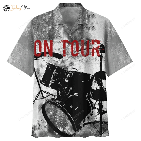 On Tour Drum Hawaiian Shirt Gift for Men Women Fans: Vibrant Background Design for a Stylish Statement