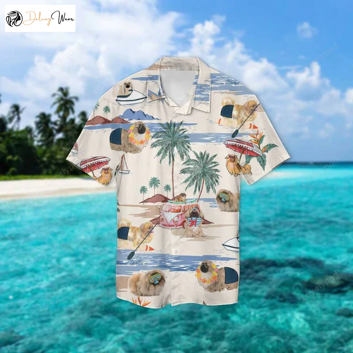 Pekingese Hawaiian Beach Shirt Gift for Men Women Fans: Stylish Short Sleeve Aloha Shirt Gift for Men Women Fans for Men & Women