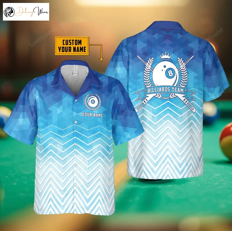 Customized Billiard Blue Hawaiian Shirt Gift for Men Women Fans – Unique Geometric Design for a Stylish Look