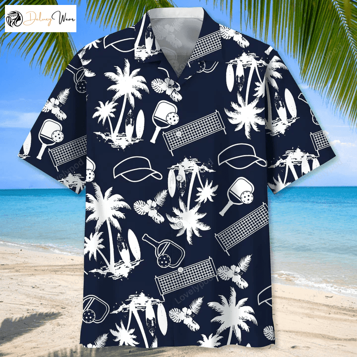 Pickleball Blue Hawaiian Shirt Gift for Men Women Fans: Men s Tropical Aloha Beach Holiday Casual Shirt Gift for Men Women Fans