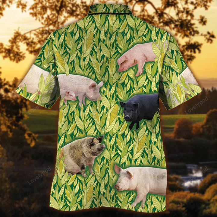 Pig Lovers Hawaiian Shirt Gift for Men Women Fans – Vintage Farm Animals Button Down Mens Hawaiian Shirt Gift for Men Women Fans