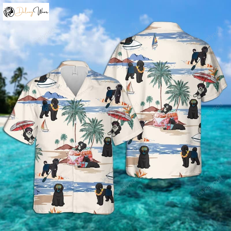 Stylish Portuguese Water Dog Hawaiian Shirt Gift for Men Women Fans for Summer Beach Fun – Short Sleeve Dog Beach Attire