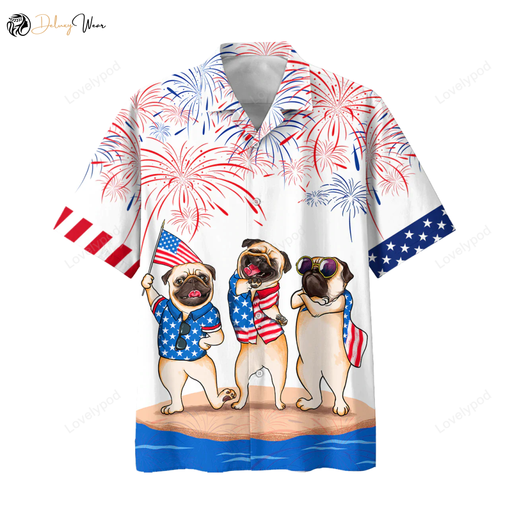 Pug 4th of July Hawaiian Shirt Gift for Men Women Fans – Celebrate Independence Day with USA Patriotic Style!