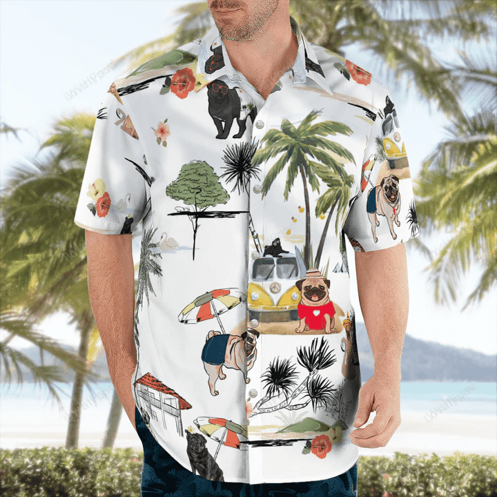 Pug On The Beach Hawaiian Shirt Gift for Men Women Fans – Unisex Summer Gift for Men – Aloha Beach Style