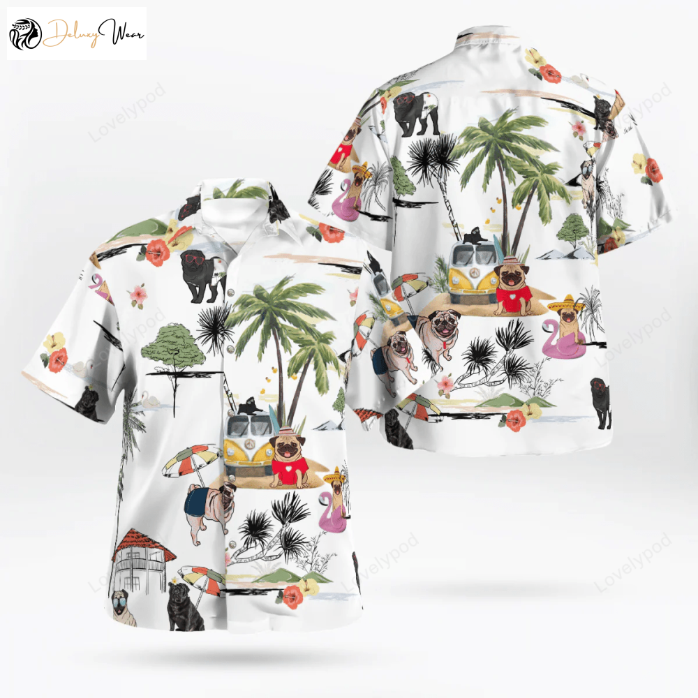 Pug On The Beach Hawaiian Shirt Gift for Men Women Fans – Unisex Summer Gift for Men – Aloha Beach Style