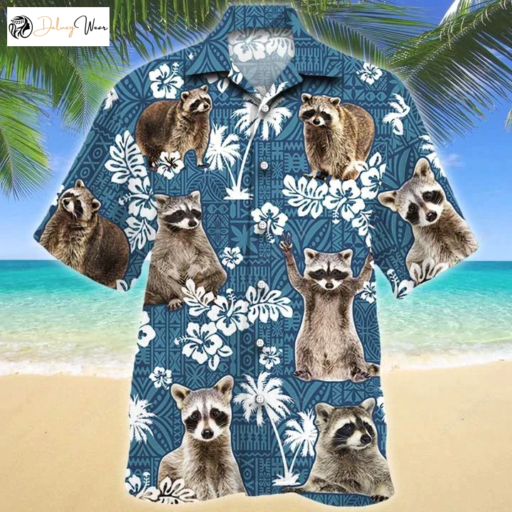 Stylish Raccoon Blue Tribal Hawaiian Shirt Gift for Men Women Fans: Trendy Pattern for Men Shop Now!