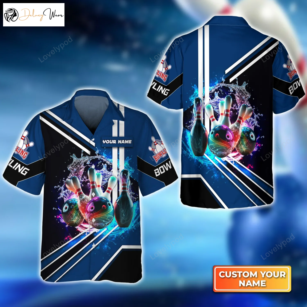 Colorful Rainbow Bowling Hawaiian Shirt Gift for Men Women Fans for Men Women & Team – Water-Themed Bowling Ball & Pins Design