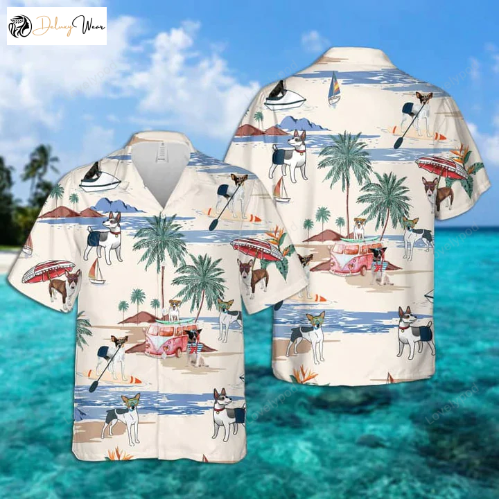 Rat Terrier Hawaiian Beach Shirt Gift for Men Women Fans: Men s & Women s Aloha Summer Short Sleeve