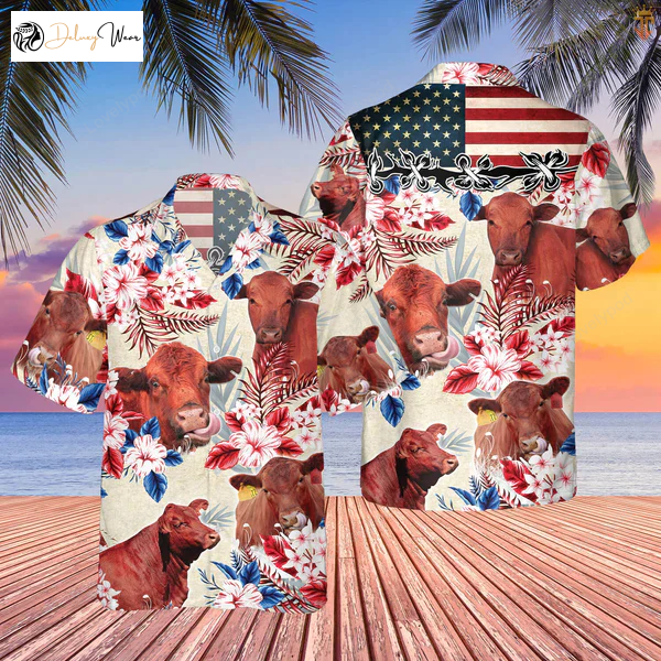 Red Angus Cattle American Flag Hawaiian Shirt Gift for Men Women Fans – Farm Cow Print for Men & Women