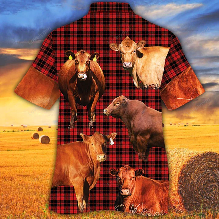 Red Angus Cattle Lovers Hawaiian Shirt Gift for Men Women Fans – Animal Tartan Cow Aloha Shirt Gift for Men Women Fans – Perfect Gift for Cow Enthusiasts