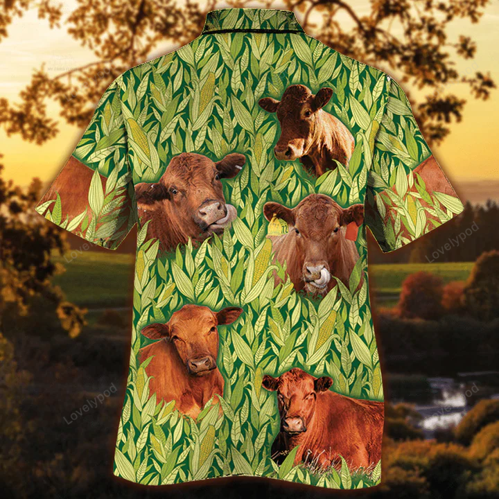 Red Angus Hawaiian Shirt Gift for Men Women Fans – Vintage Farm Animals Button Down Mens Hawaiian Shirt Gift for Men Women Fanss