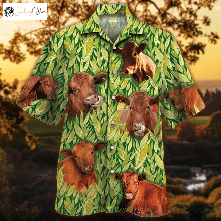 Red Angus Hawaiian Shirt Gift for Men Women Fans – Vintage Farm Animals Button Down Mens Hawaiian Shirt Gift for Men Women Fanss