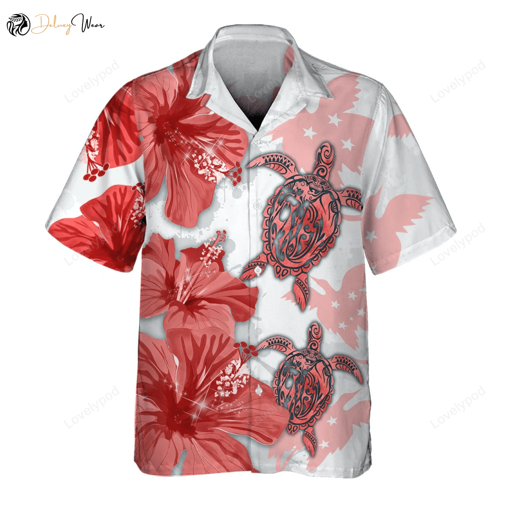 Vibrant Red Bird Turtle 3D Hawaiian Shirt Gift for Men Women Fans for Men – Tropical Paradise Design