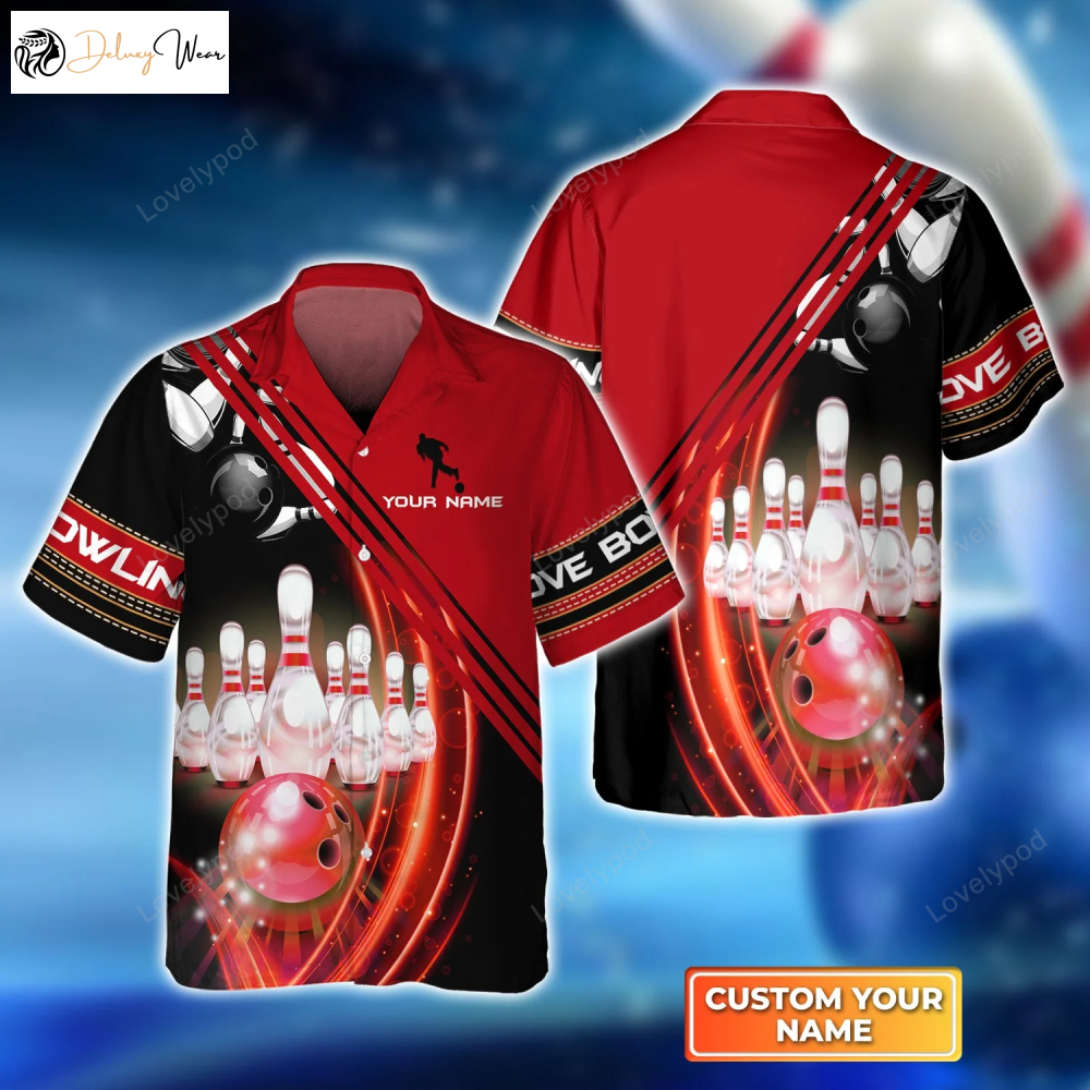 Strike in Style with Red Bowling Ball in Motion Hawaiian Shirt Gift for Men Women Fans – Perfect for Men Women & Bowling Teams