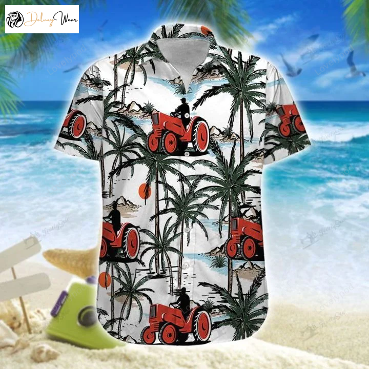 Red Tractor On The Beach Hawaiian Shirt Gift for Men Women Fans – All Printed 3D Gift for Men & Women