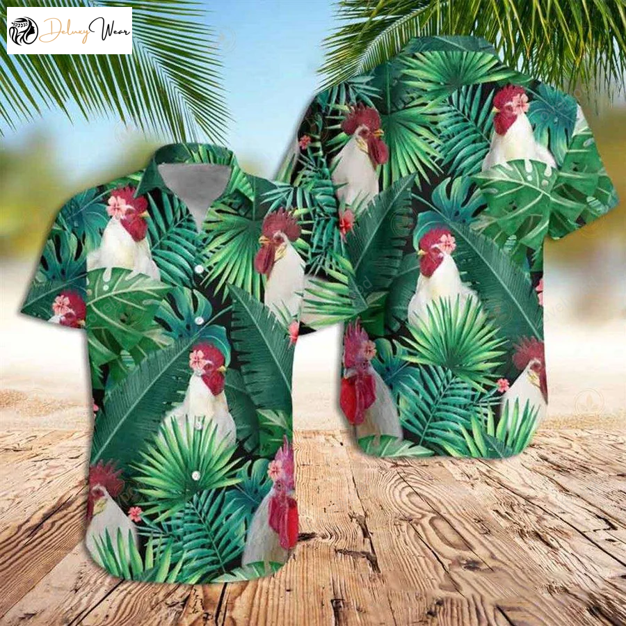 Custom Tropical Rooster Hawaiian Shirt Gift for Men Women Fans for Men & Women – Stylish White Design