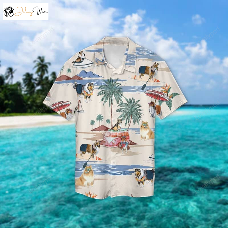 Rough Collie Summer Beach Hawaiian Shirt Gift for Men Women Fans – Dog Beach Short Sleeve Shirt Gift for Men Women Fans