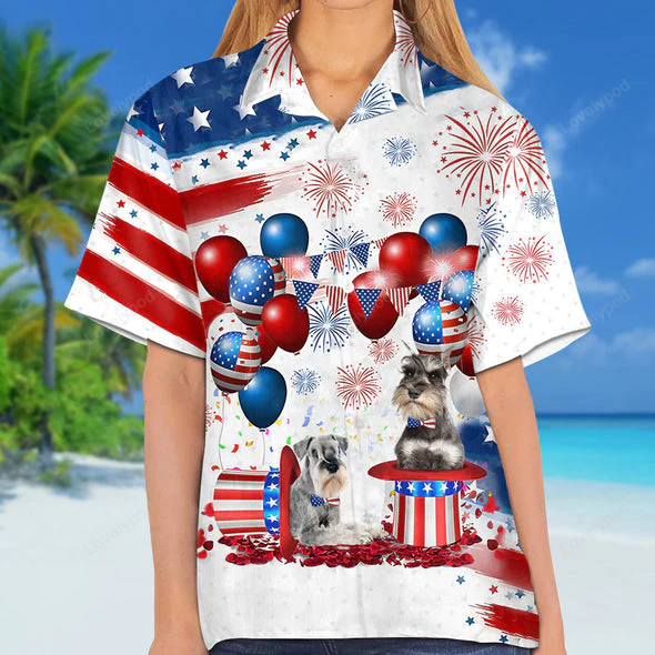 Schnauzer Independence Day Hawaiian Shirt Gift for Men Women Fans – Men s & Women s 4th of July Shirt Gift for Men Women Fans