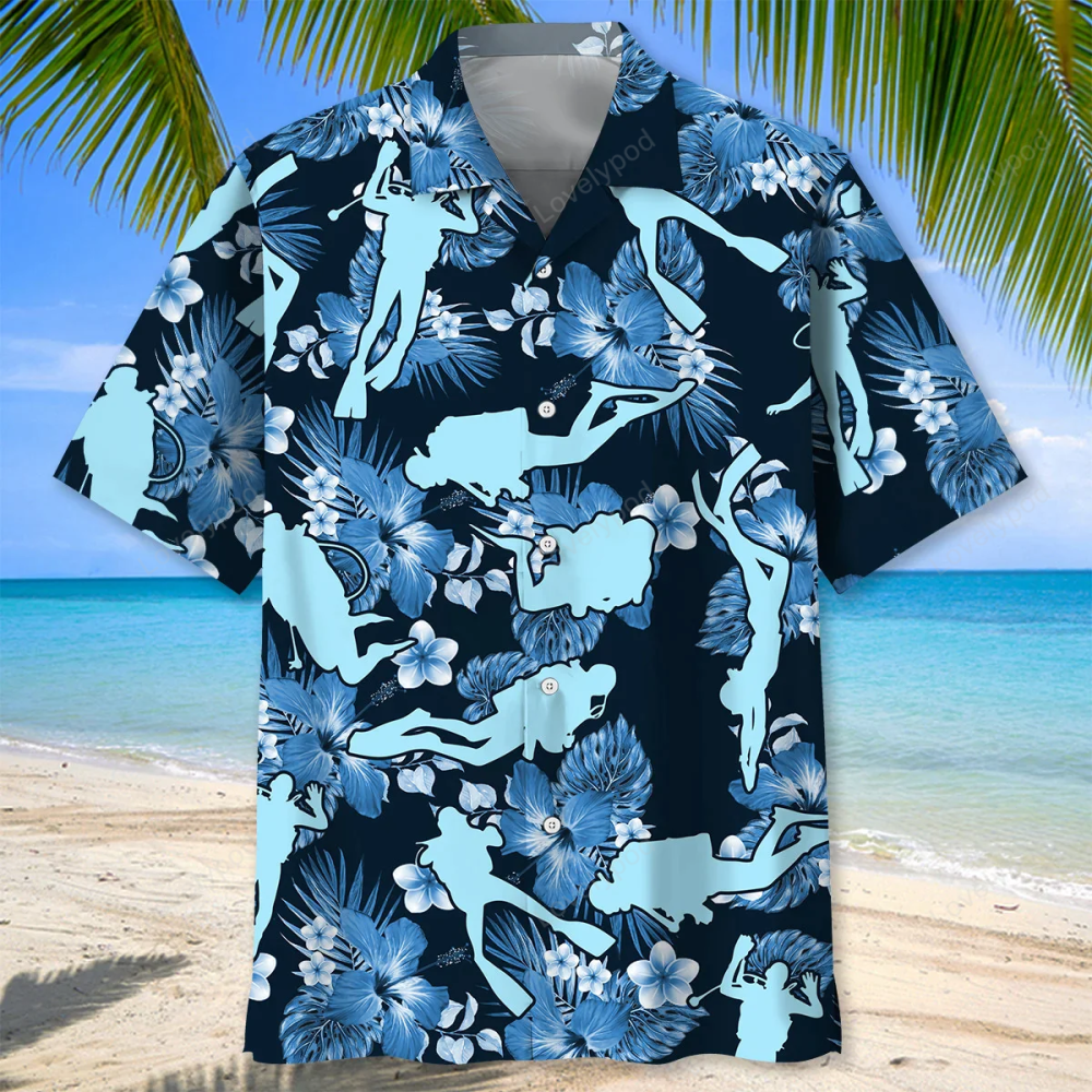 Scuba Diving Hawaiian Shirt Gift for Men Women Fans: Blue Nature Design for Men & Women