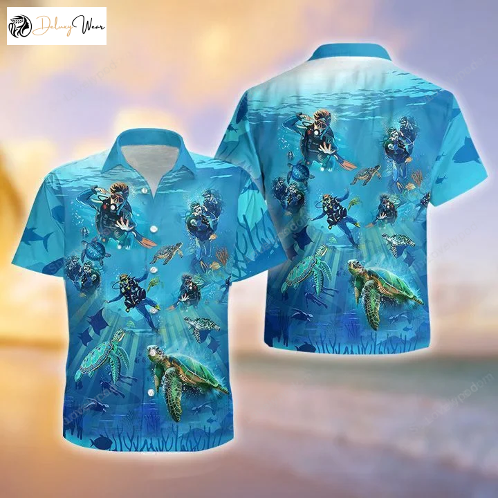 Ocean Turtle Hawaiian Shirt Gift for Men Women Fans: Scuba Diving Men s Aloha Beach Gift