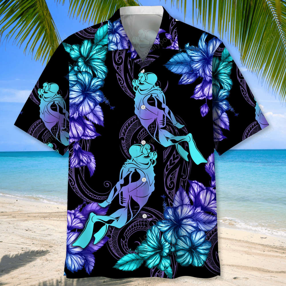 Scuba Diving USA Hawaiian Shirt Gift for Men Women Fans: Vibrant Blue Tropical Design for Men & Women