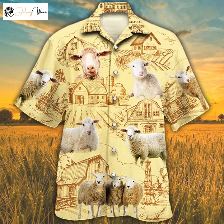 Sheep Lovers Farm Hawaiian Shirt Gift for Men Women Fans: Short Sleeve Aloha Shirt Gift for Men Women Fans for Men & Women
