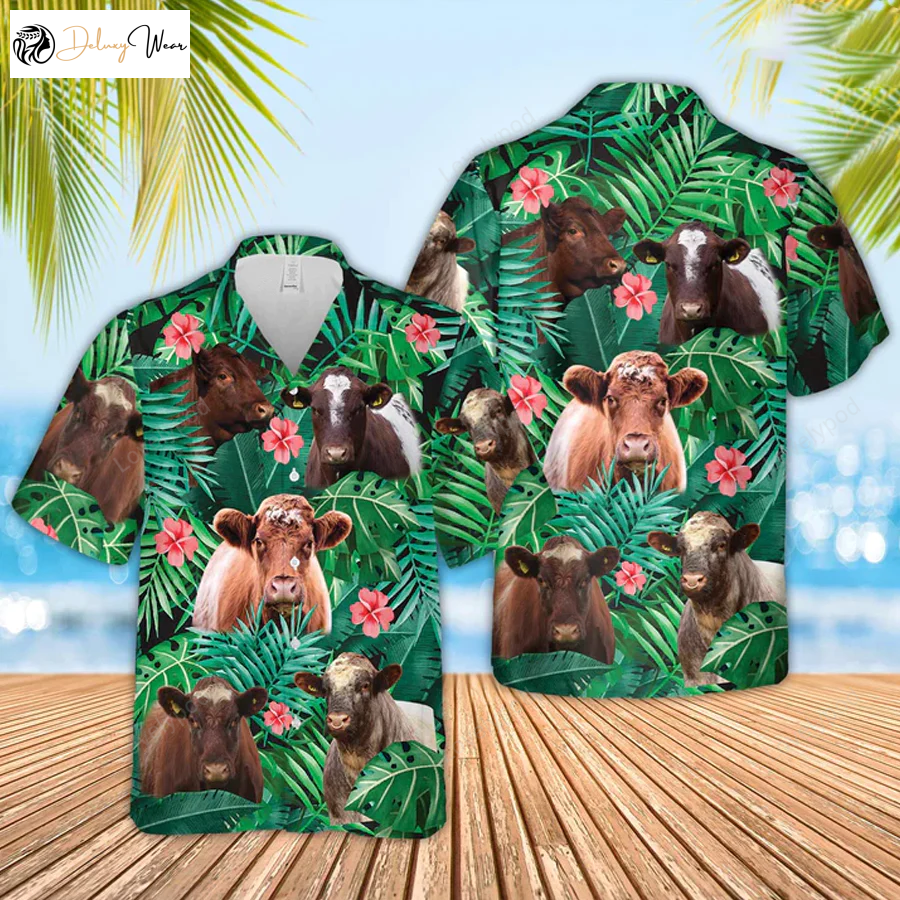 Shorthorn Cow Hawaiian Shirt Gift for Men Women Fans – Fun Farmer & Tropical Summer Gift for Him