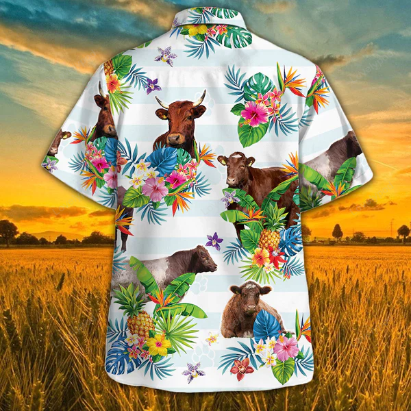 Shorthorn Hawaiian Theme Pineapple 3D Shirt Gift for Men Women Fans Cow Hawaiian Shirt Gift for Men Women Fans Summer Gifts for Men & Women
