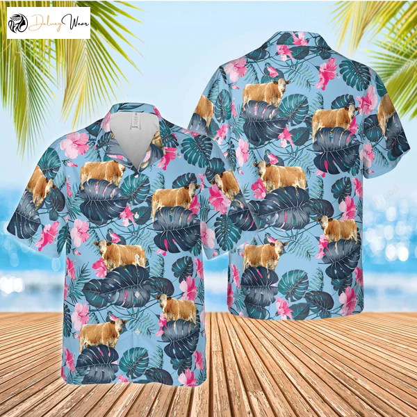 Farm Cow Hawaiian Shirt Gift for Men Women Fans: Simmental Blue Hibiscus for Men & Women – Stylish and Vibrant Design!