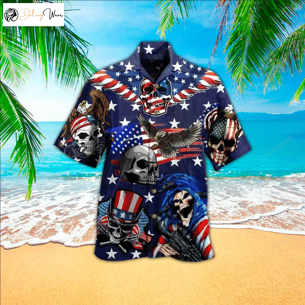 Skull American Flag Hawaiian Shirt Gift for Men Women Fans – Perfect Gift for Skull Lovers Men Women Adults